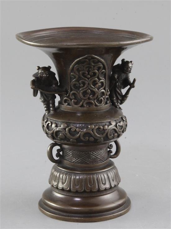 A Chinese or Japanese bronze vase, 18th/19th Century, 14.7cm